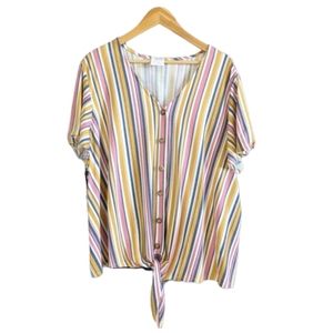 MARINA LUNA Tie Front Faux button down Shirt Sleeve Shirt